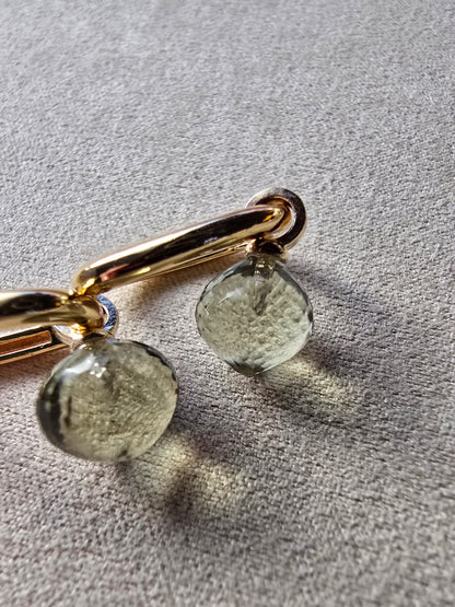 AAA Carved Gemstone Drop Hoop Earrings & Necklaces | Green Amethyst, Purple Amethyst, Prasiolite | Gold Hoop Earings Sacred Sol Design