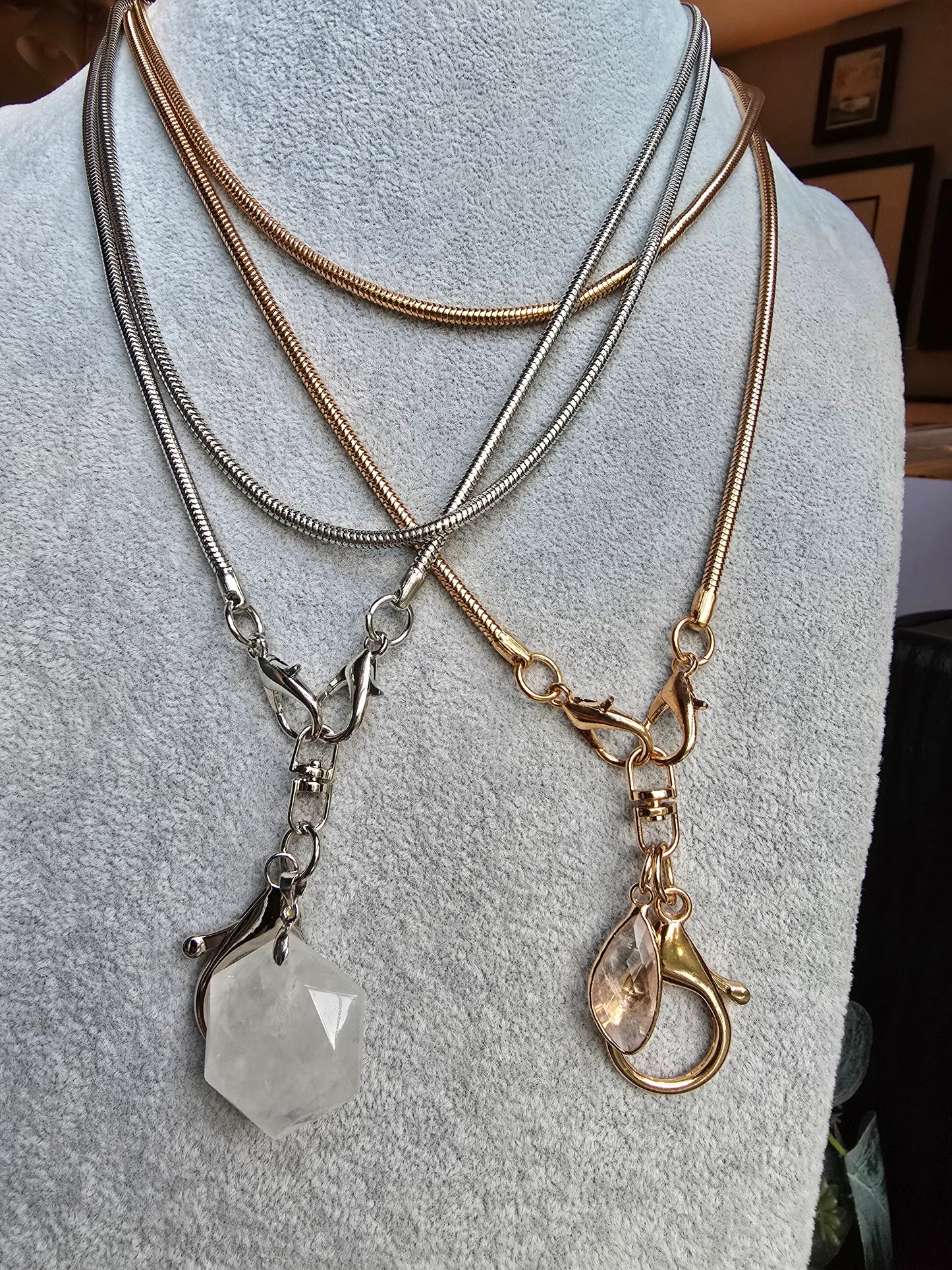 Elegant Snake Chain Lanyard with Natural Quartz Charm Sacred Sol Design