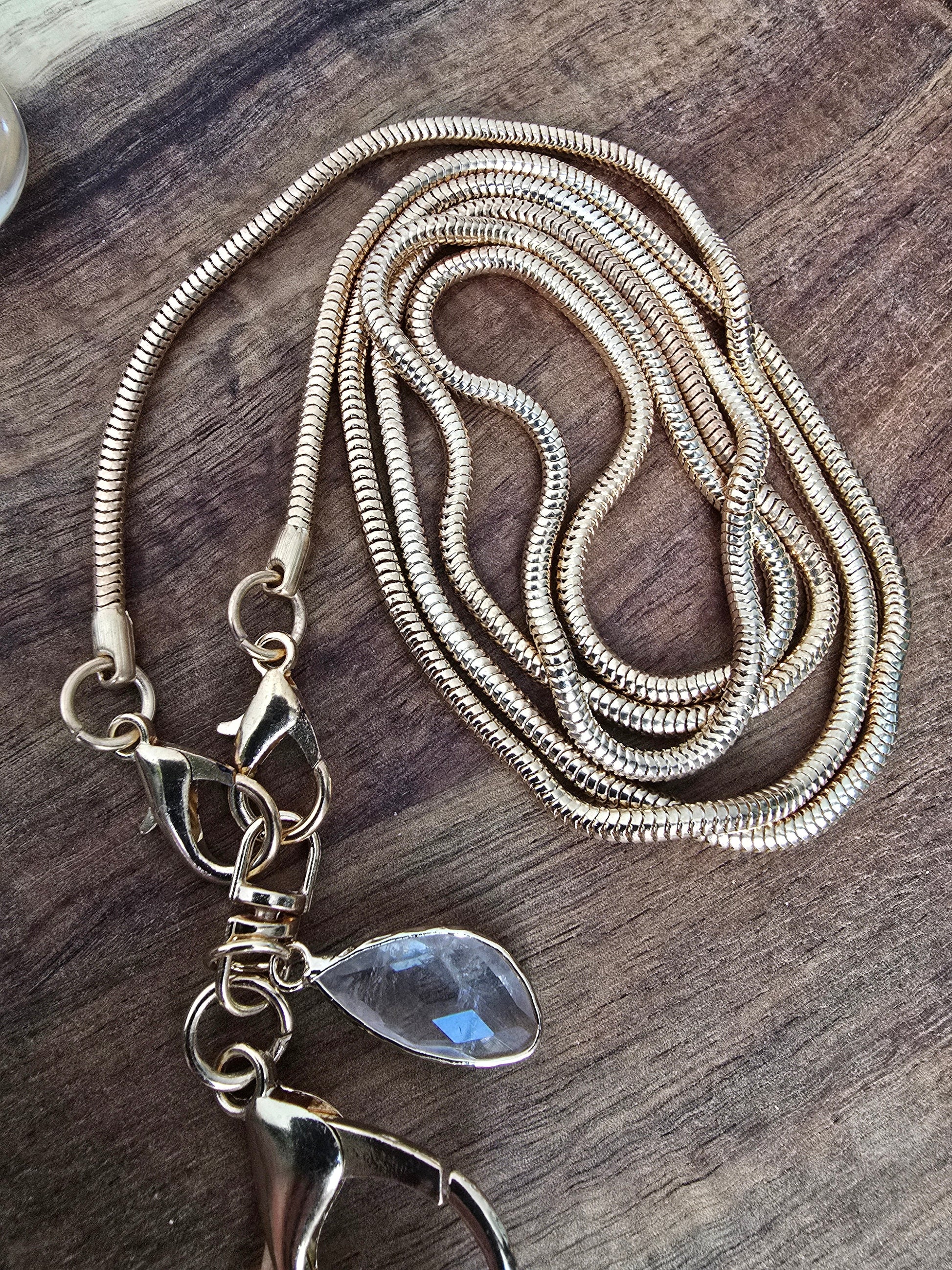 Elegant Snake Chain Lanyard with Natural Quartz Charm Sacred Sol Design