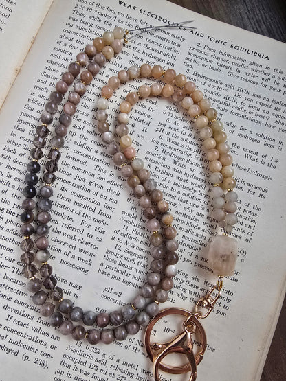 Custom for Amelia - Chocolate Moonstone & Smoky Quartz Glass beading Sacred Sol Design