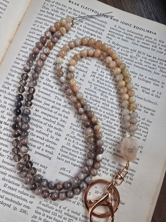 Custom for Amelia - Chocolate Moonstone & Smoky Quartz Glass beading Sacred Sol Design