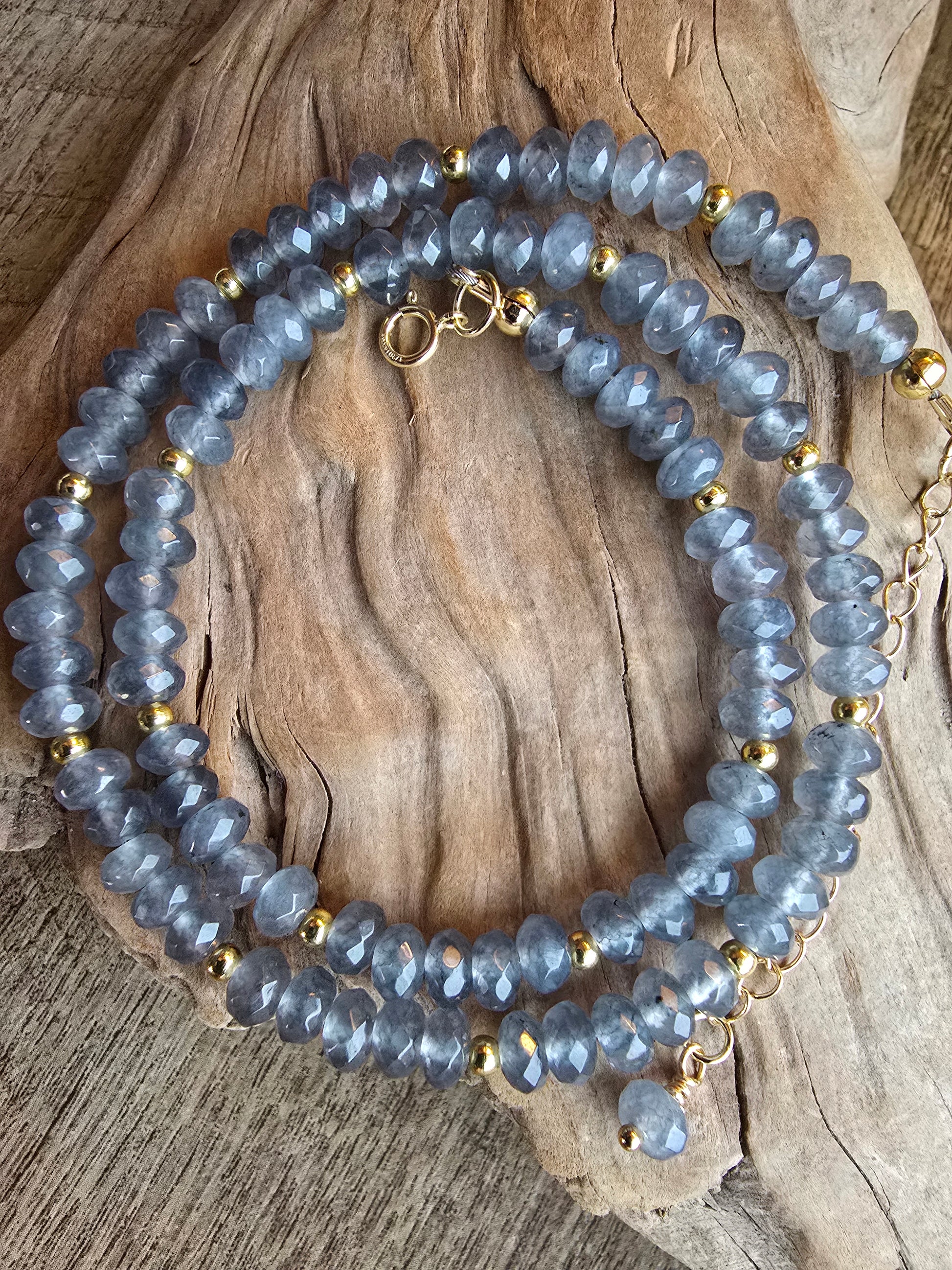 Grey Jade Necklace – Gold Plated Gemstone Layering Necklace Sacred Sol Design