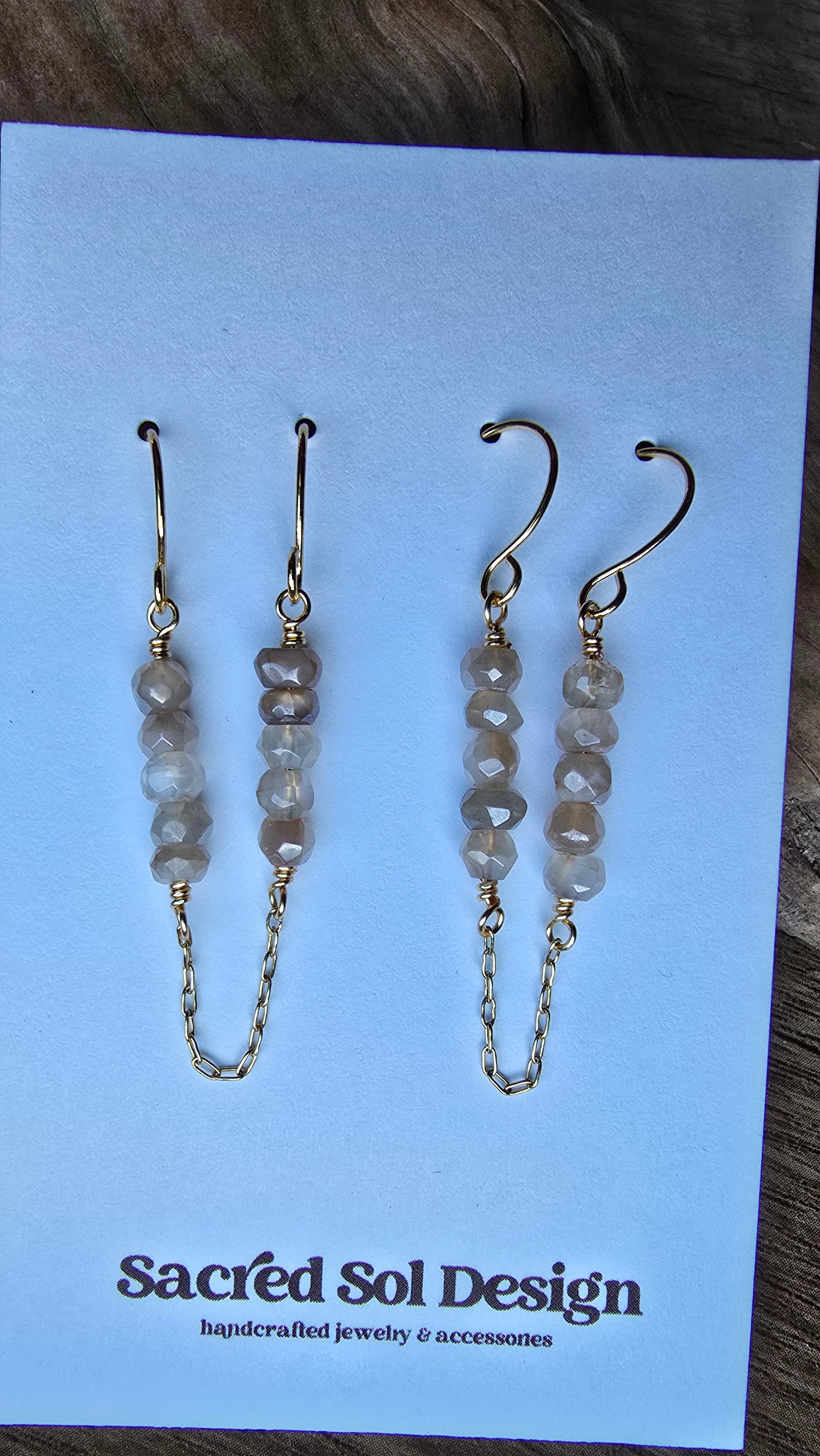 Luster Double Piercing Moonstone Chain Earrings Sacred Sol Design