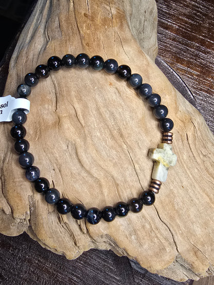 Obsidian + Agate Cross Men’s Gemstone Bracelet My Store