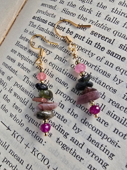 Multicolored Tourmaline & Pink Jade Drop Earrings Sacred Sol Design