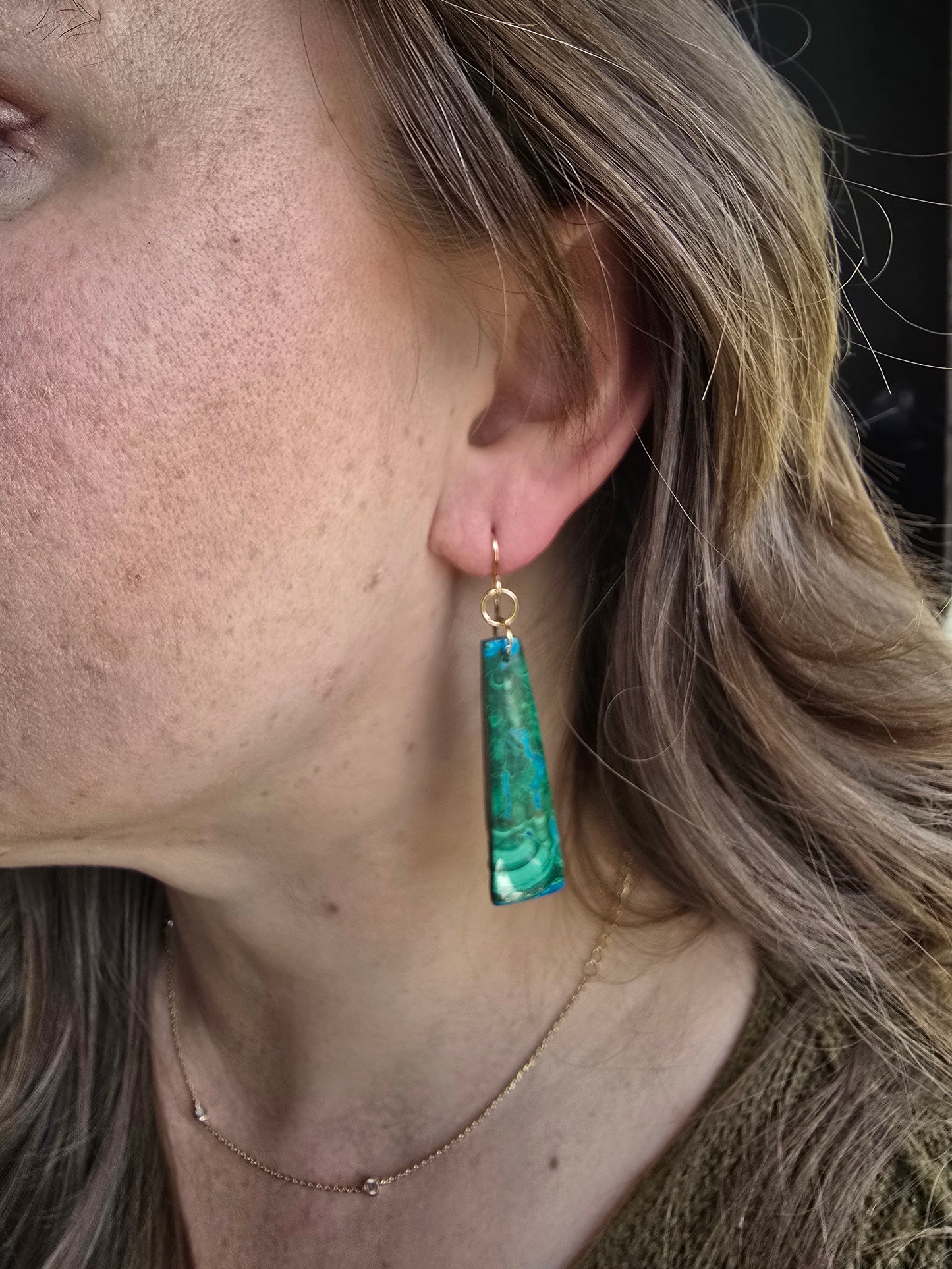 Chrysocolla & Malachite Earrings – Banded Stone Drop Earrings Sacred Sol Design