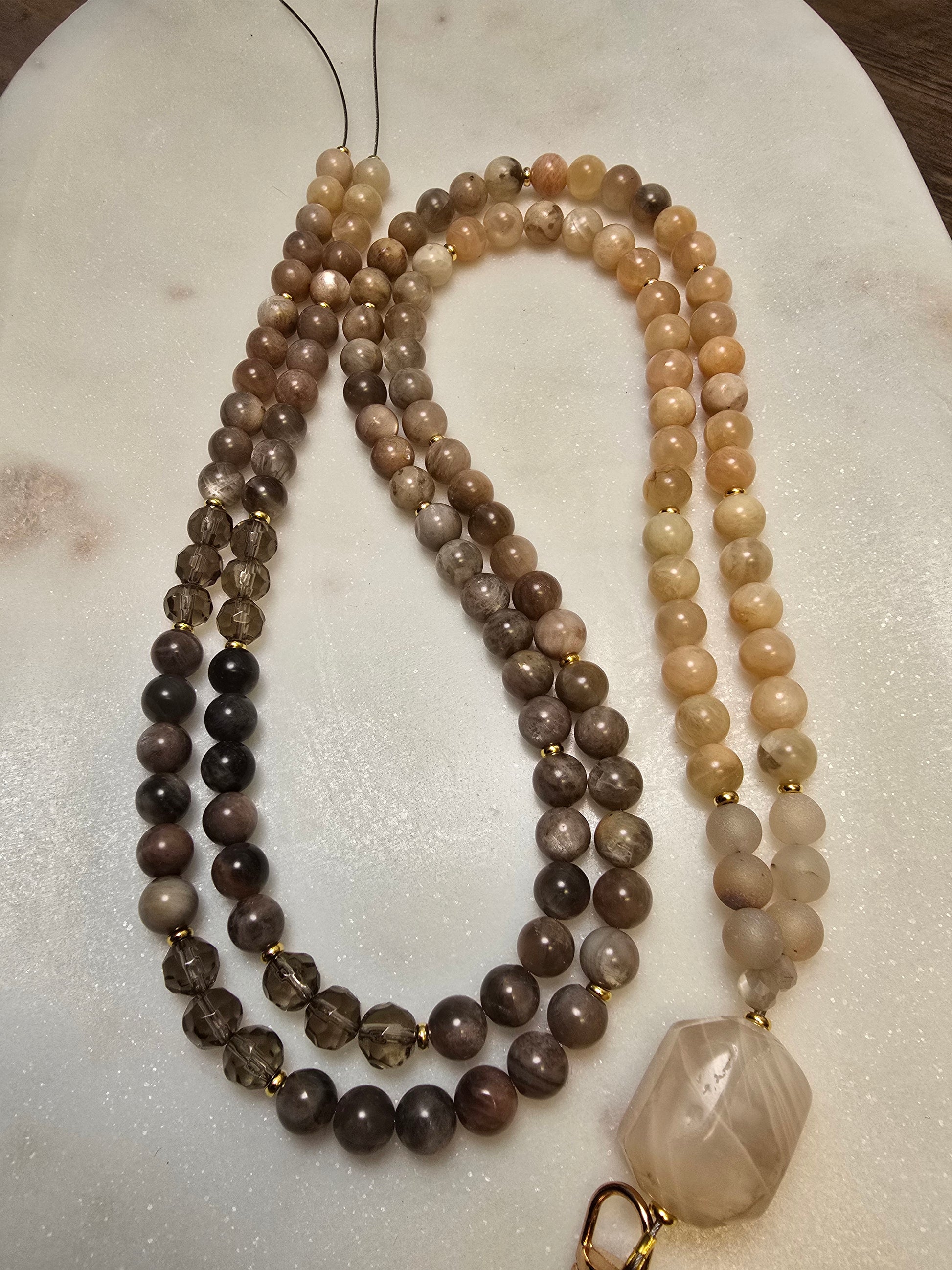 Custom for Amelia - Chocolate Moonstone & Smoky Quartz Glass beading Sacred Sol Design