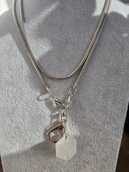 Elegant Snake Chain Lanyard with Natural Quartz Charm Sacred Sol Design