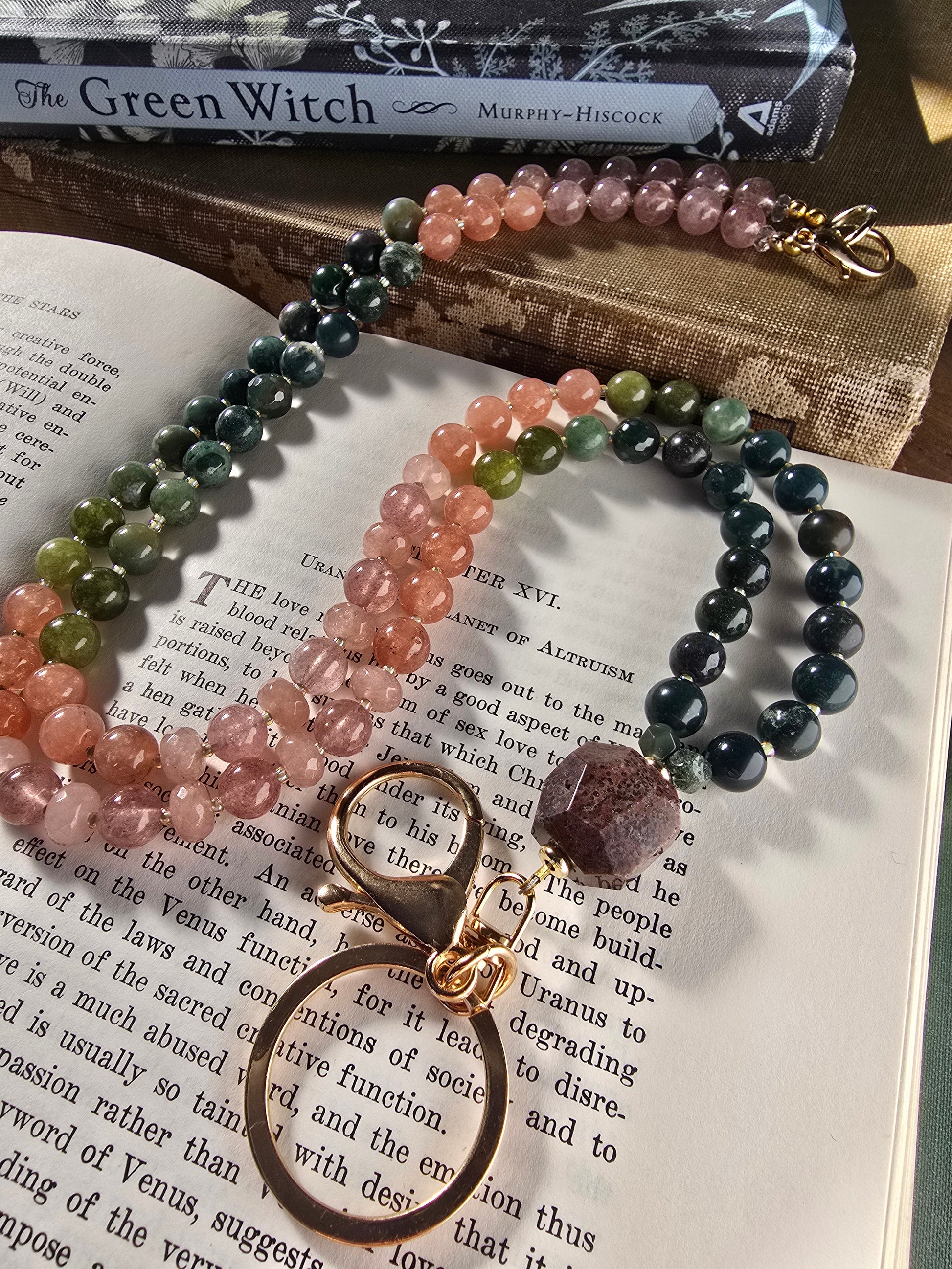 Sunrise Joy Mala Style Lanyard | Sunstone, Agate & Jade | Colorful Beaded Lanyard Sacred Sol Design