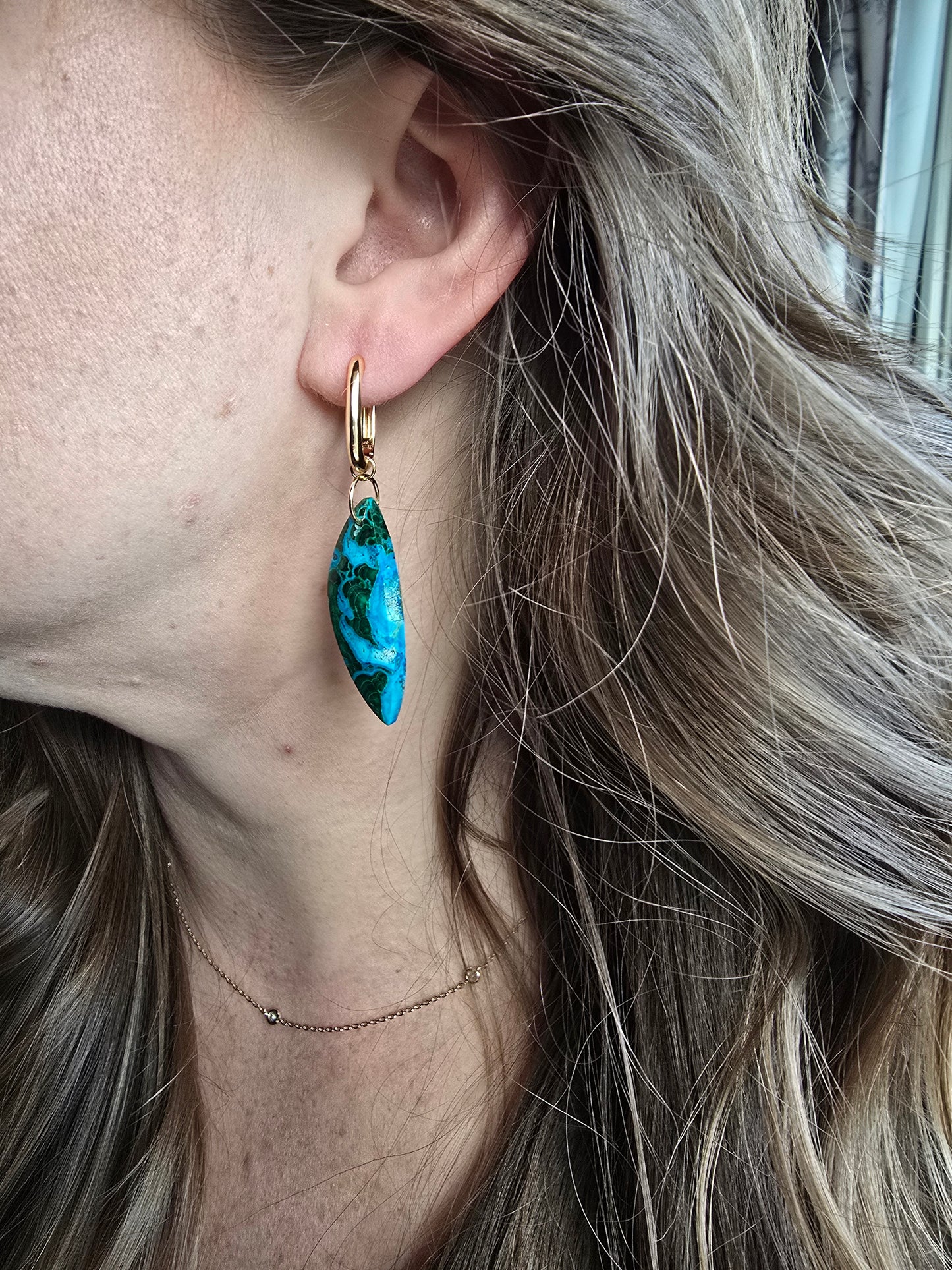 Malachite & Chrysocolla Drop Earrings – Gold Hoop Statement Gemstones Sacred Sol Design