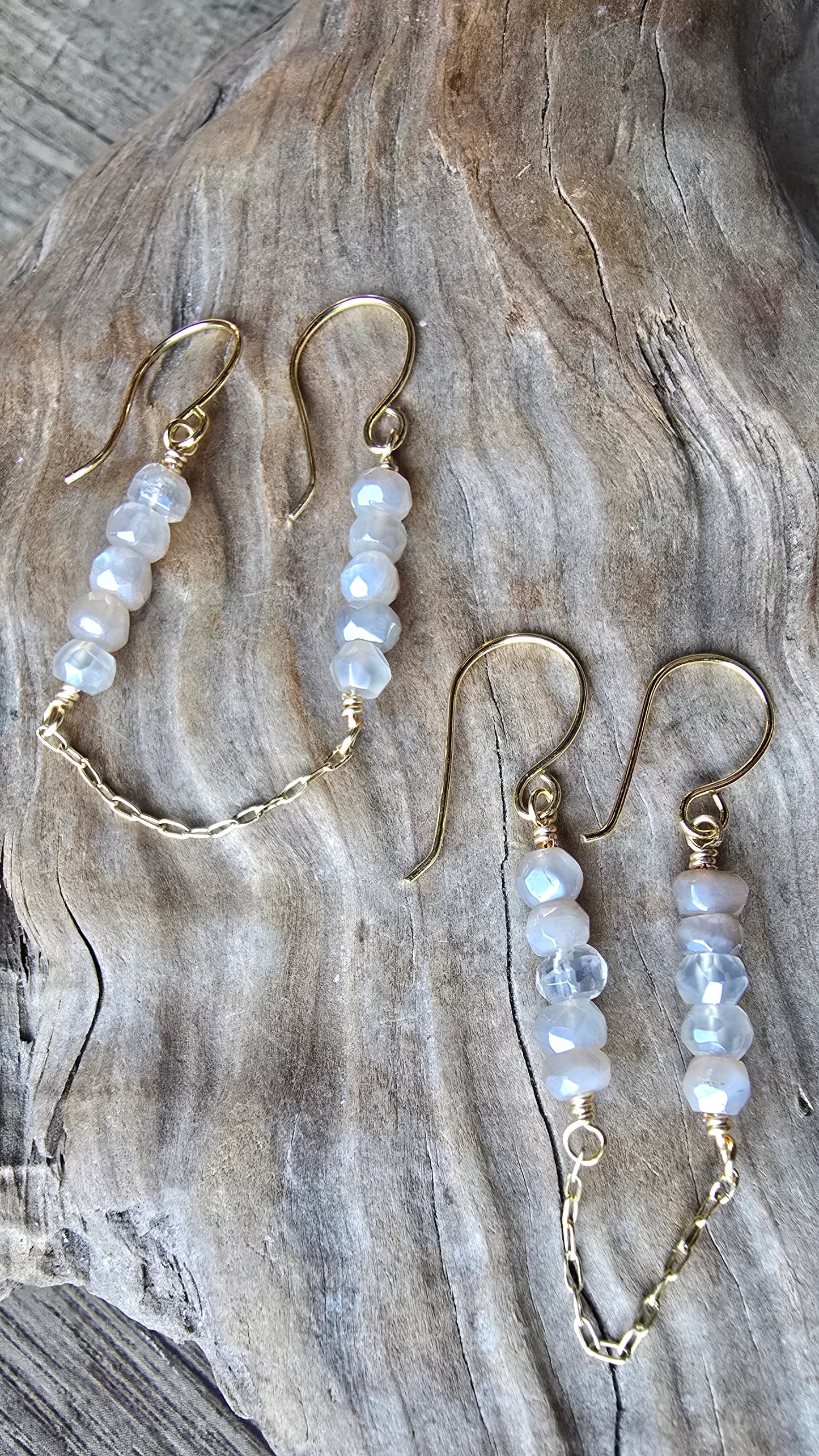 Luster Double Piercing Moonstone Chain Earrings Sacred Sol Design