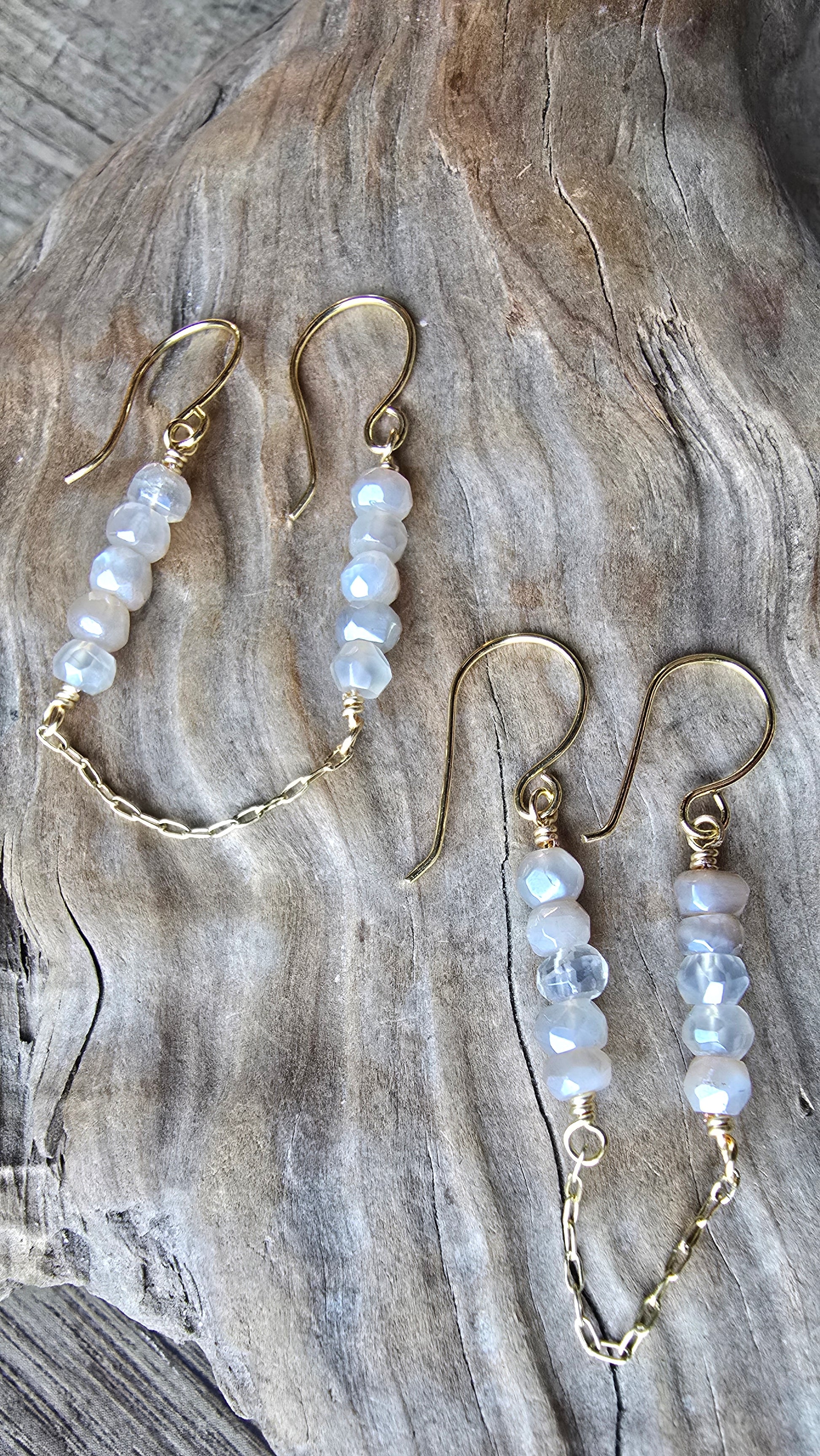 Luster Double Piercing Moonstone Chain Earrings Sacred Sol Design