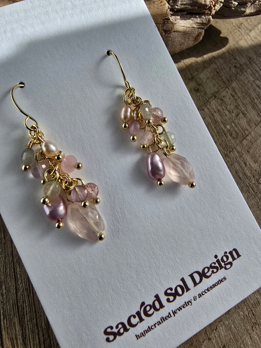 Romantic Rose & Moonlit Stone Cluster Earrings Sacred Sol Design
