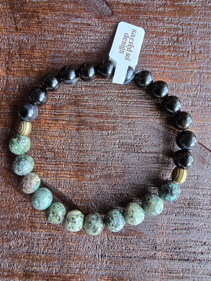 African Turquoise + Black Agate Men’s Gemstone Bracelet My Store