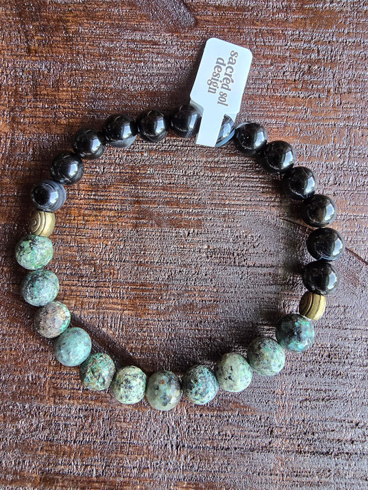 African Turquoise + Black Agate Men’s Gemstone Bracelet My Store