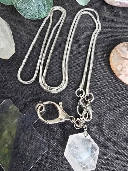 Elegant Snake Chain Lanyard with Natural Quartz Charm Sacred Sol Design
