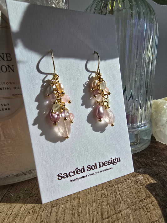 Romantic Rose & Moonlit Stone Cluster Earrings Sacred Sol Design
