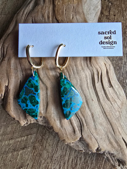 Chrysocolla & Malachite Drop Earrings – Organic Gemstone Statement Hoops Sacred Sol Design