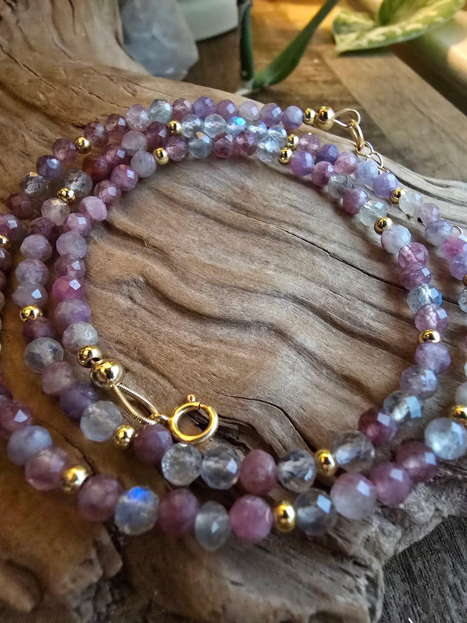 Tourmaline and Labradorite Necklace – Delicate Gemstone Necklace – Gold Filled Layering Necklace Sacred Sol Design