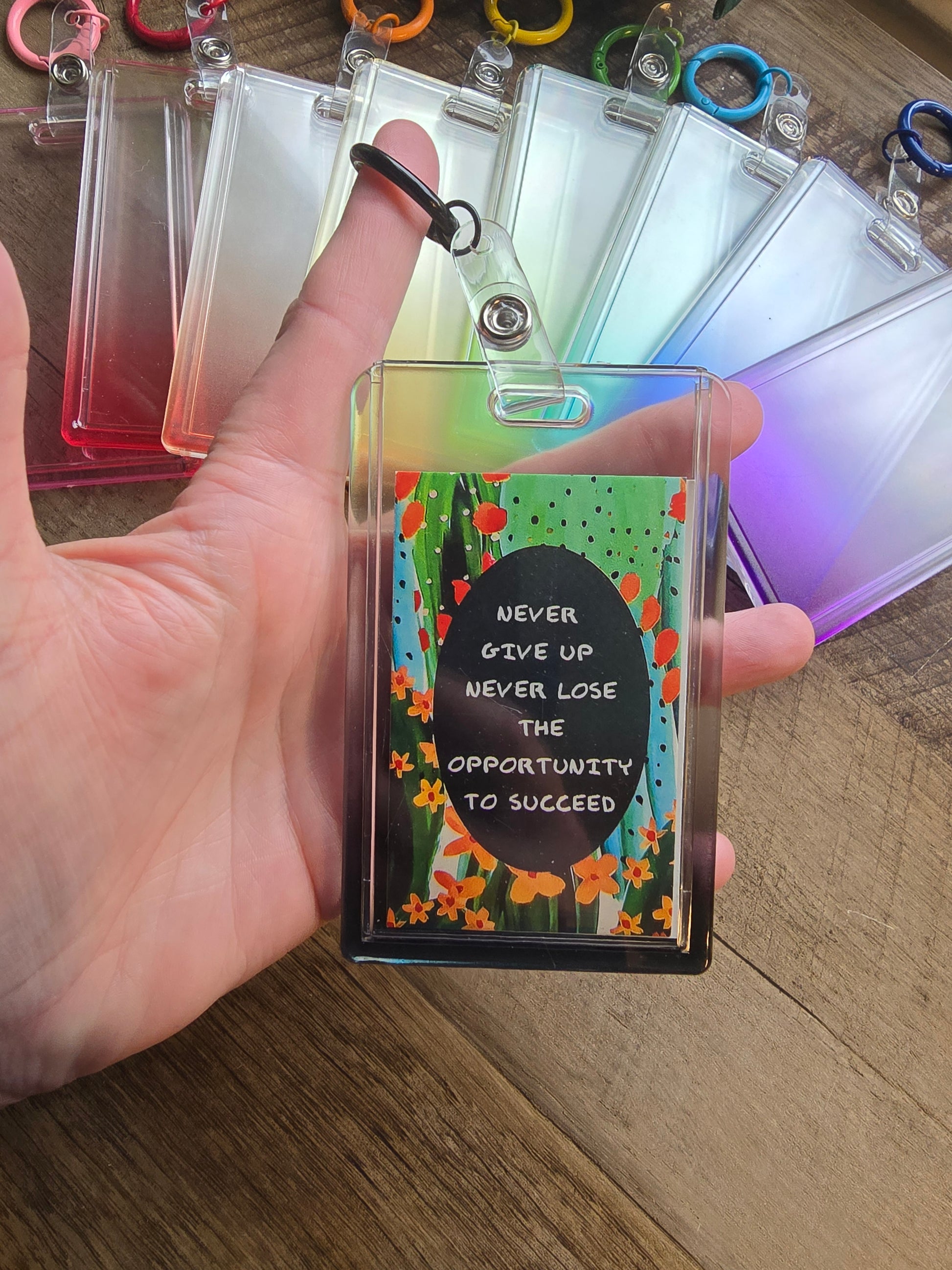 Gradient Acrylic Card Holder with Keychain Sacred Sol Design