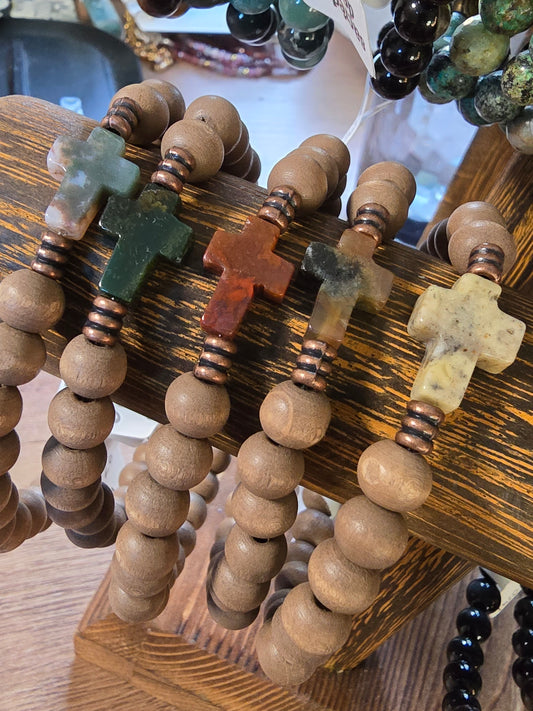 Wood + Agate Cross Bracelet My Store