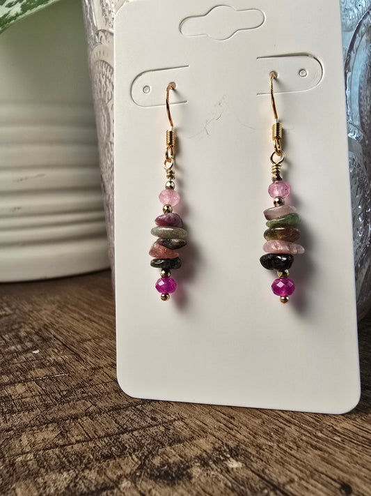 Multicolored Tourmaline & Pink Jade Drop Earrings Sacred Sol Design