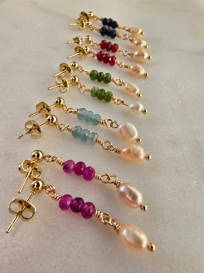 Personalized Pearl & Gemstone Drop Earrings Collection Sacred Sol Design