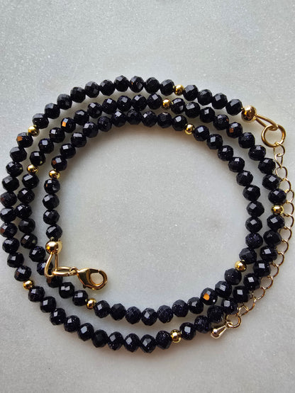 Midnight Blue Goldstone Necklace – Faceted Gemstone – Gold Filled – 21” Layering Necklace Sacred Sol Design