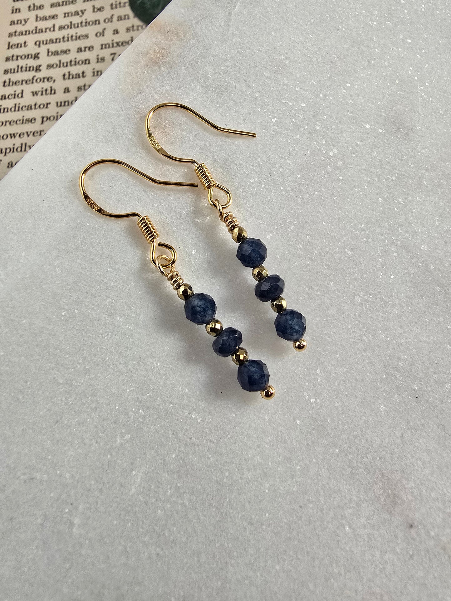 Sapphire & Hematite Mini Drop Earrings Sacred Sol Design