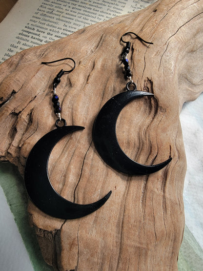Large Crescent Moon Statement Dangle Earrings Sacred Sol Design