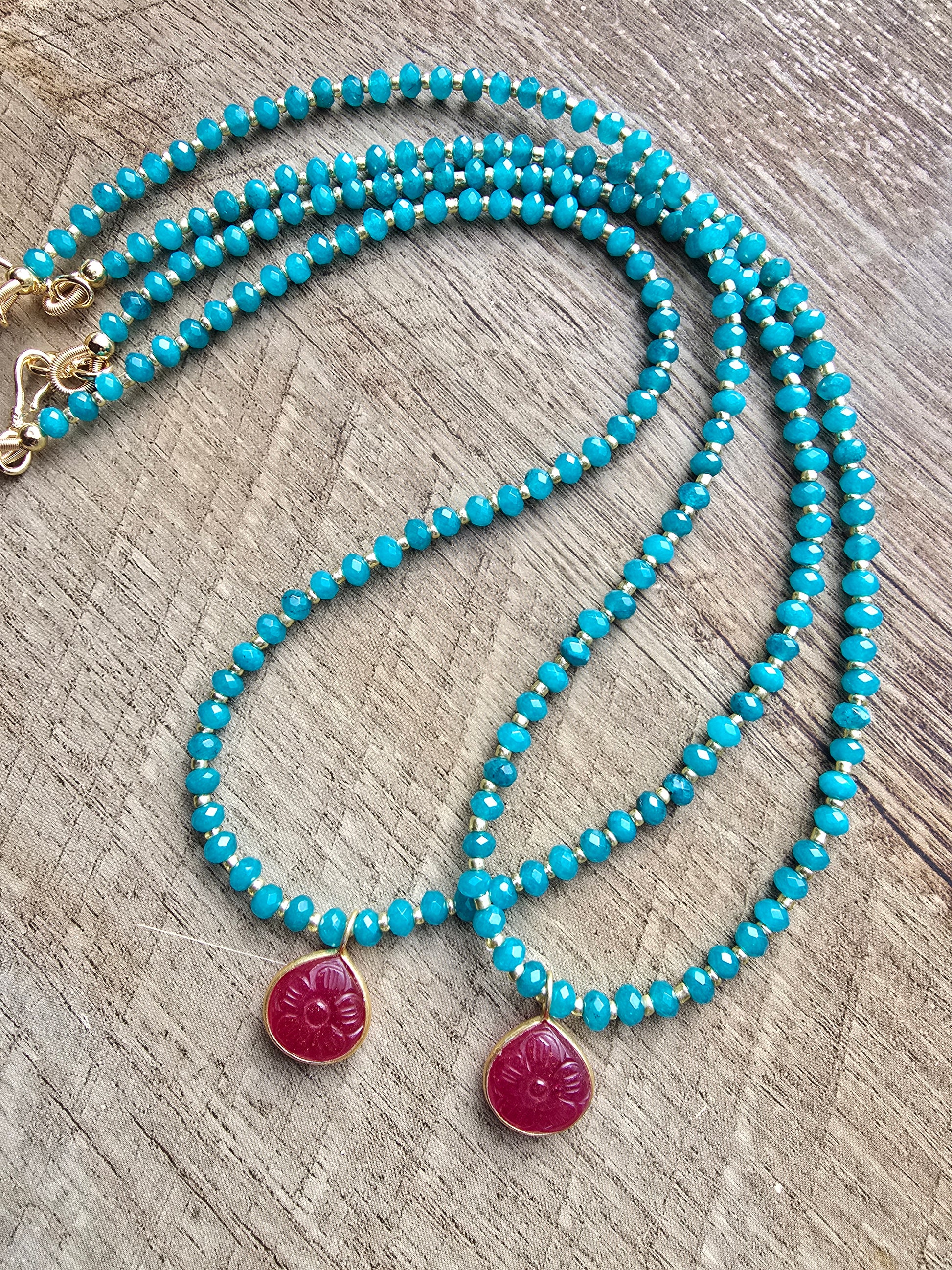 Blue Chalcedony & Ruby Accent Necklace Sacred Sol Design