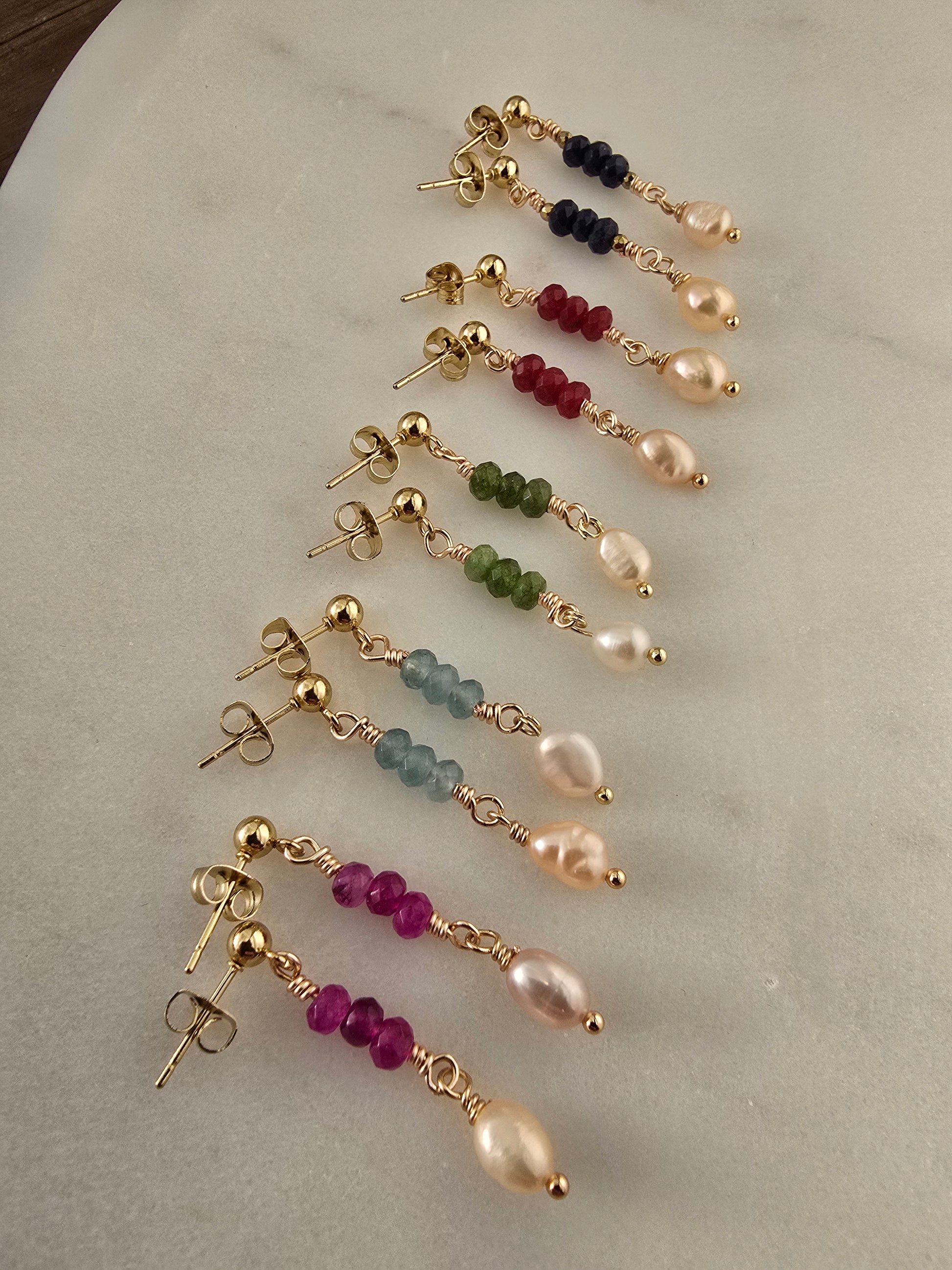 Personalized Pearl & Gemstone Drop Earrings Collection Sacred Sol Design