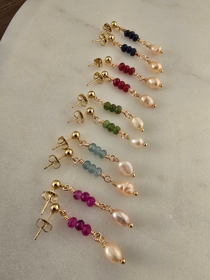 Personalized Pearl & Gemstone Drop Earrings Collection Sacred Sol Design