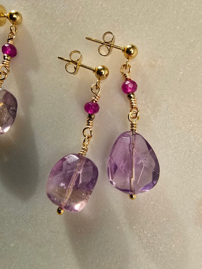 Ametrine & Ruby Golden Drop Earrings Sacred Sol Design