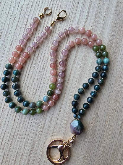 Sunrise Joy Mala Style Lanyard | Sunstone, Agate & Jade | Colorful Beaded Lanyard Sacred Sol Design