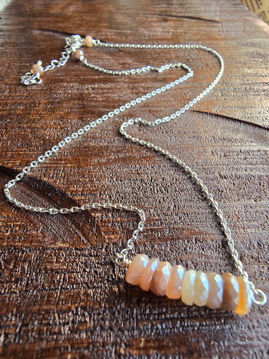 Faceted Chocolate Moonstone Bar Necklace Sacred Sol Design
