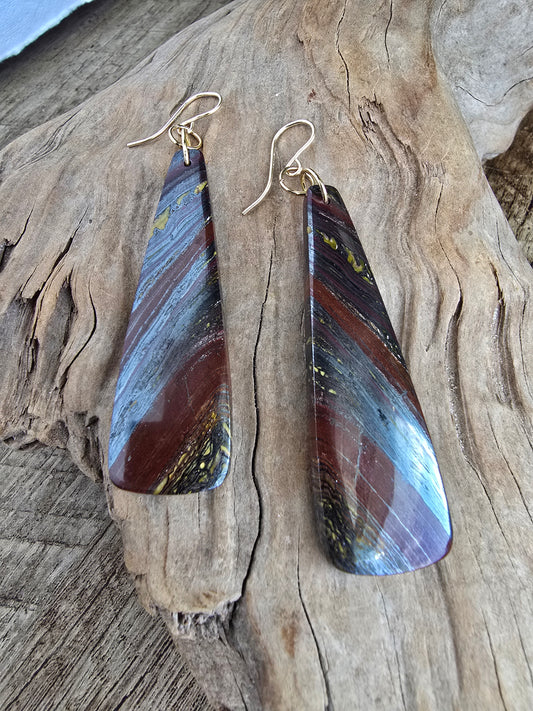 Tiger Iron Earrings – Earth Tone Banded Stone Drop Earrings Sacred Sol Design
