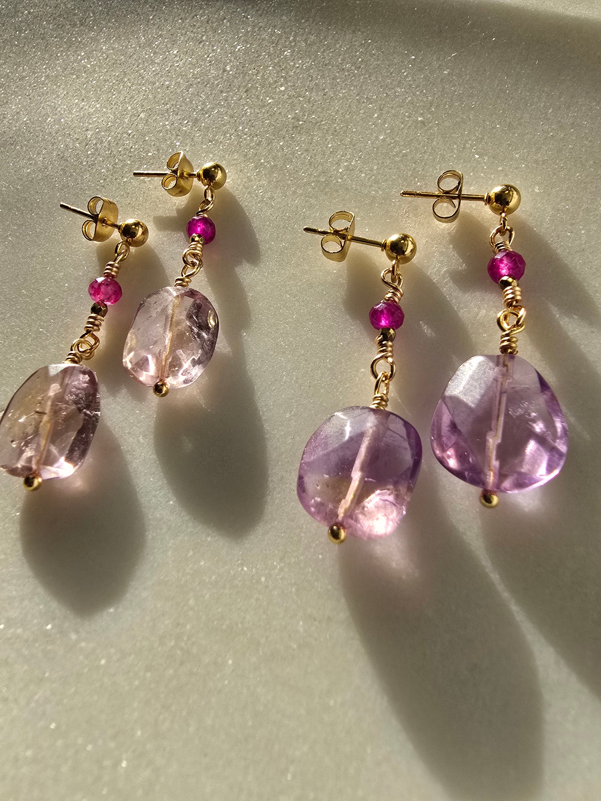 Ametrine & Ruby Golden Drop Earrings Sacred Sol Design
