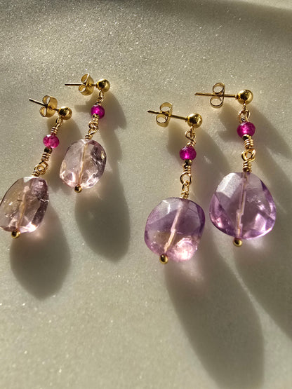 Ametrine & Ruby Golden Drop Earrings Sacred Sol Design