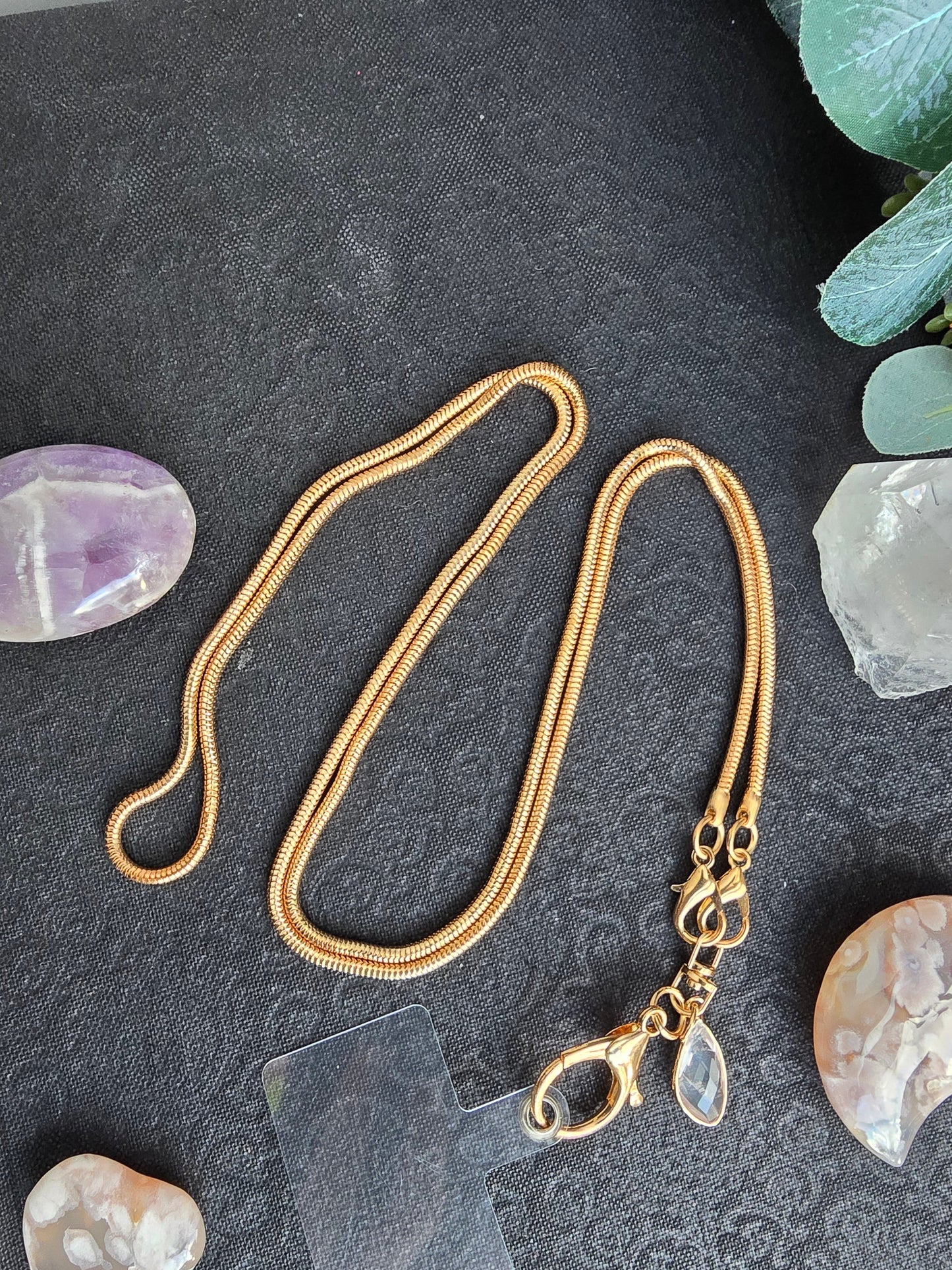 Elegant Snake Chain Lanyard with Natural Quartz Charm Sacred Sol Design