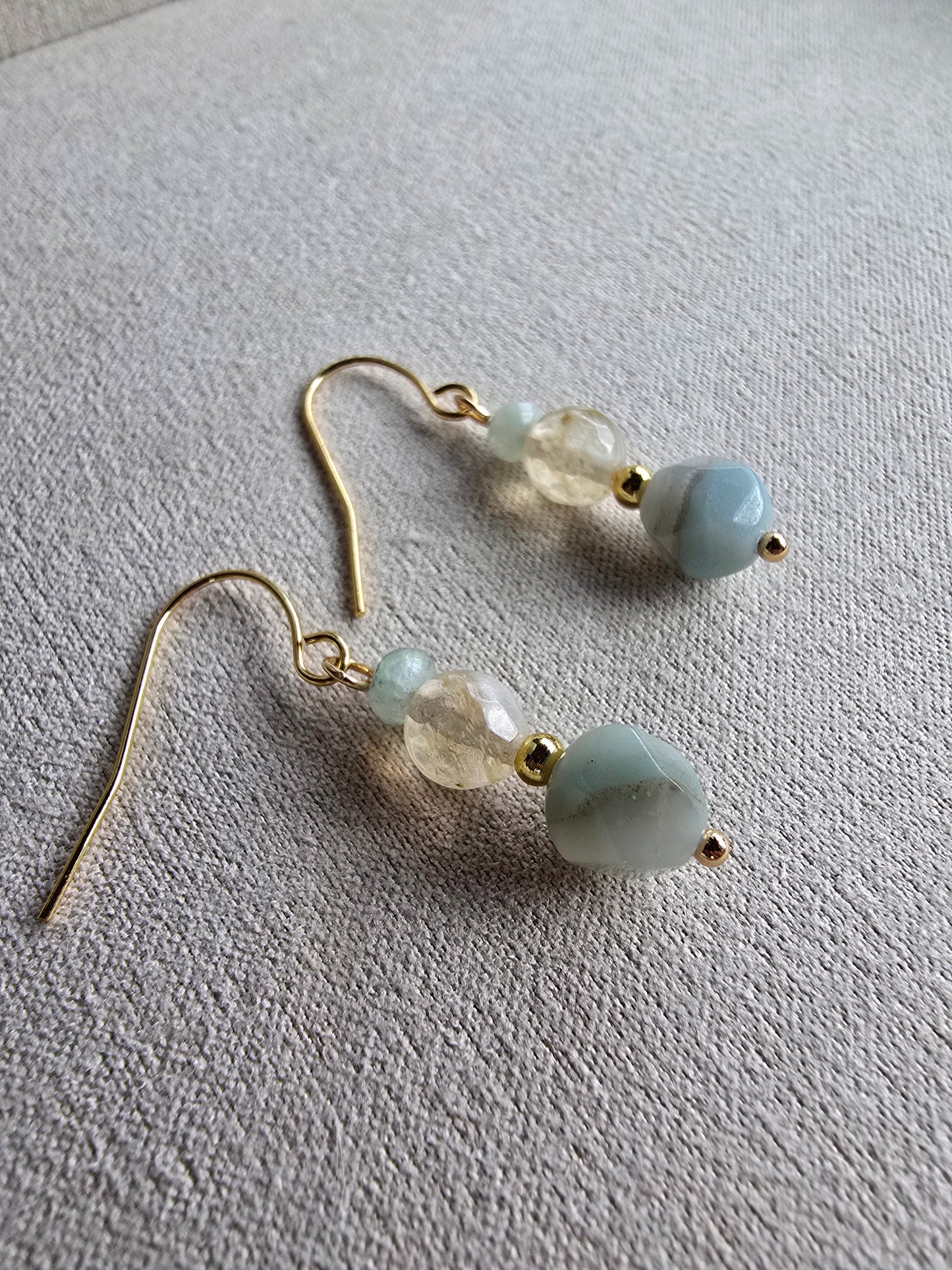 Amazonite & Golden Quartz Gold Plated Drop Earrings | Natural Gemstone Dangle Earrings Sacred Sol Design