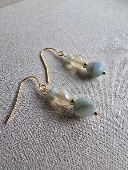 Amazonite & Golden Quartz Gold Plated Drop Earrings | Natural Gemstone Dangle Earrings Sacred Sol Design