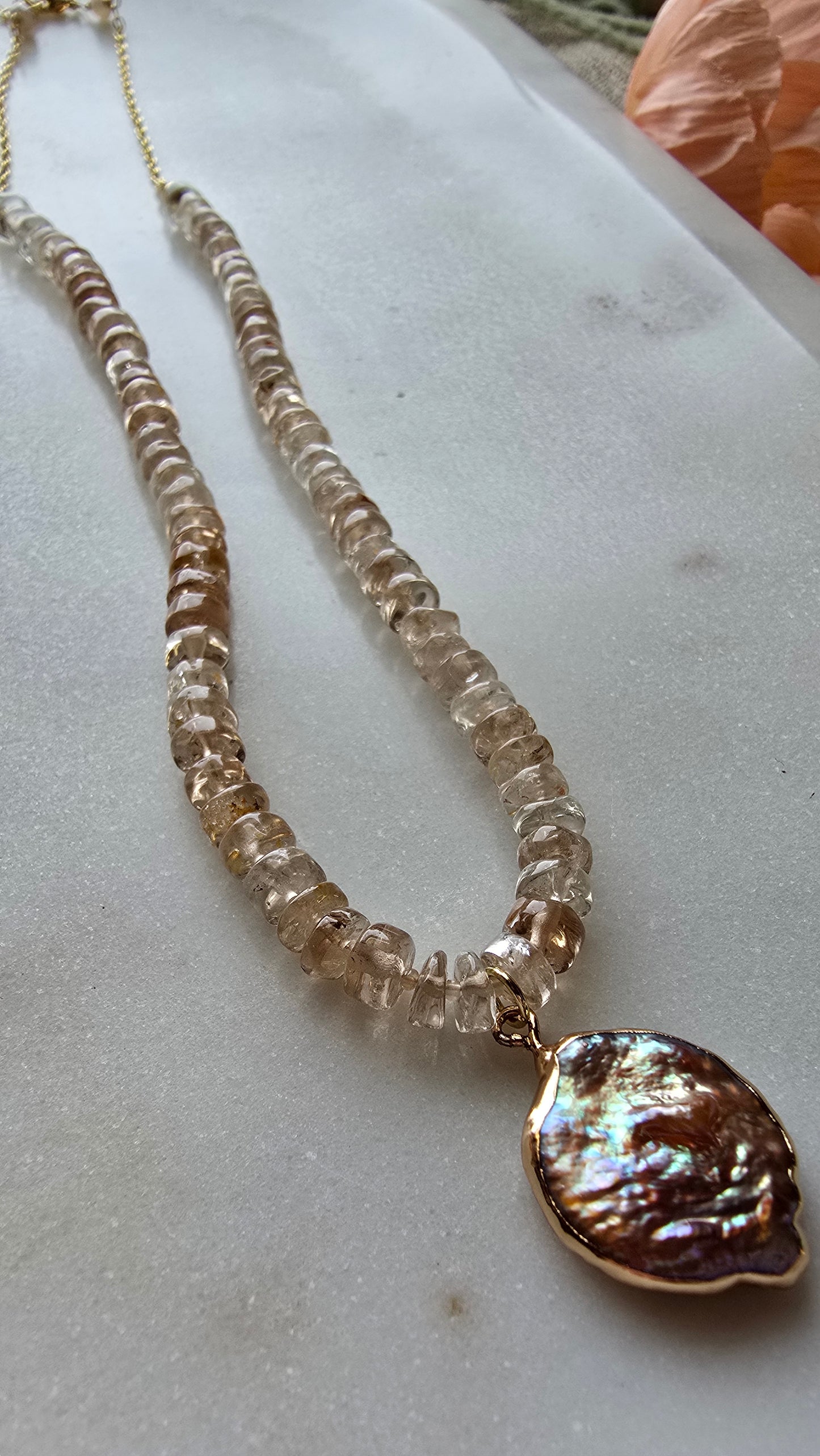 Luster Champagne Quartz & Keshi Pearl Necklace Sacred Sol Design