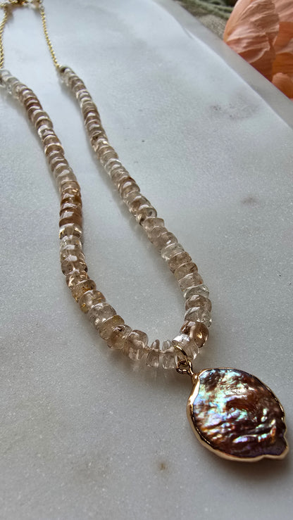 Luster Champagne Quartz & Keshi Pearl Necklace Sacred Sol Design