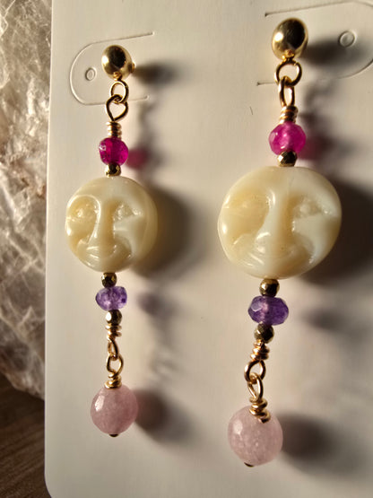 Celestial Moon & Gemstone Dangle Earrings Sacred Sol Design