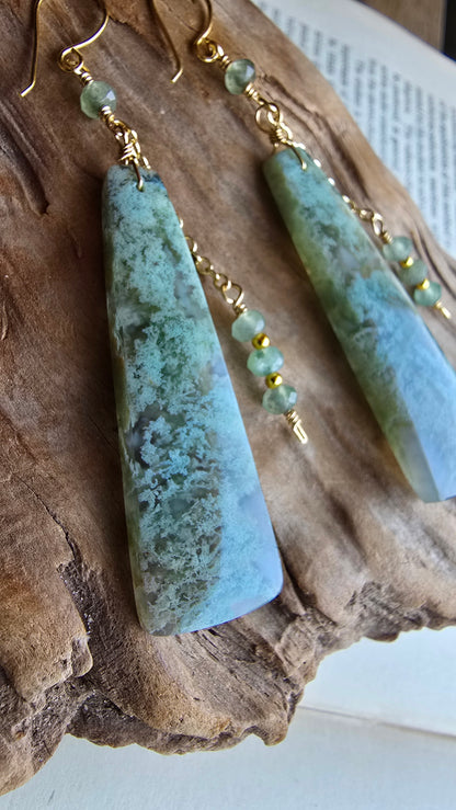 Moss Agate & Green Aventurine Statement Earrings Sacred Sol Design