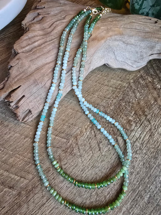 Green Gemstone Gradient Necklace – Natural Multi-Stone Necklace – Long Layering Necklace Sacred Sol Design