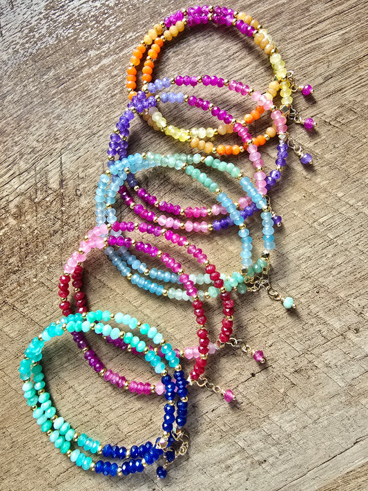 Rainbow Dainty Micro-Faceted Gemstone Collection Bracelet My Store