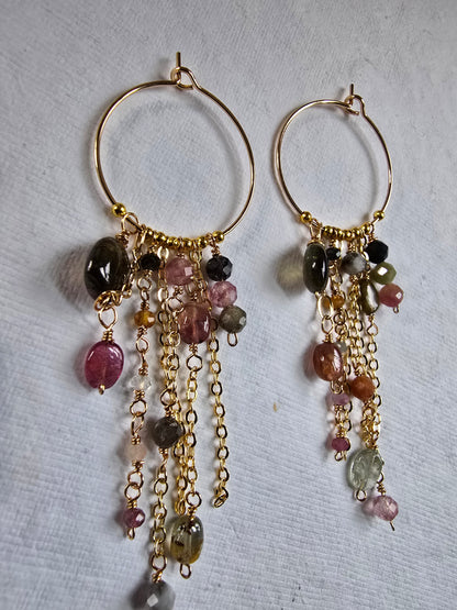 Tourmaline Cascade Gold-Filled Hoop Earrings