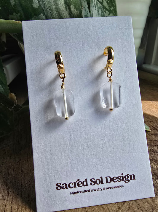 Clear Quartz Drop Hoops Sacred Sol Design